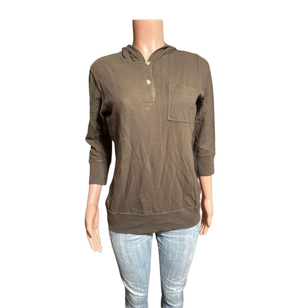 Pulp 3/4 sleeve hoodie brown pique pullover tee t- shirt M